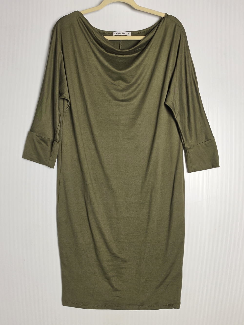 Culture Code Olive Green Midi Cowl Neck Dress
